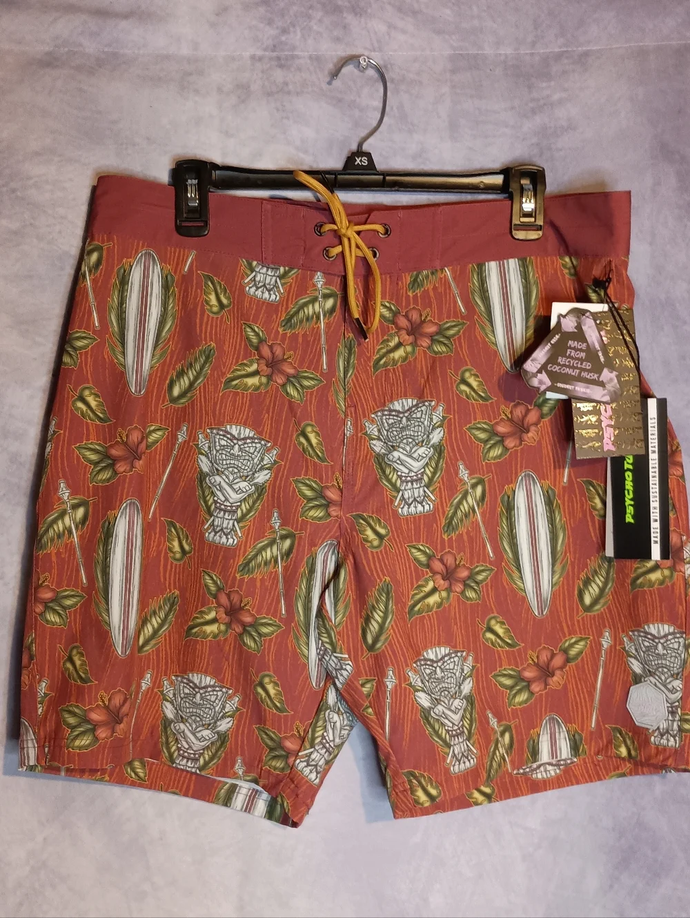 Psycho Tuna Tiki Board Shorts 34 NWT Surf‎ Swim Trunks Tropical Hawaiian